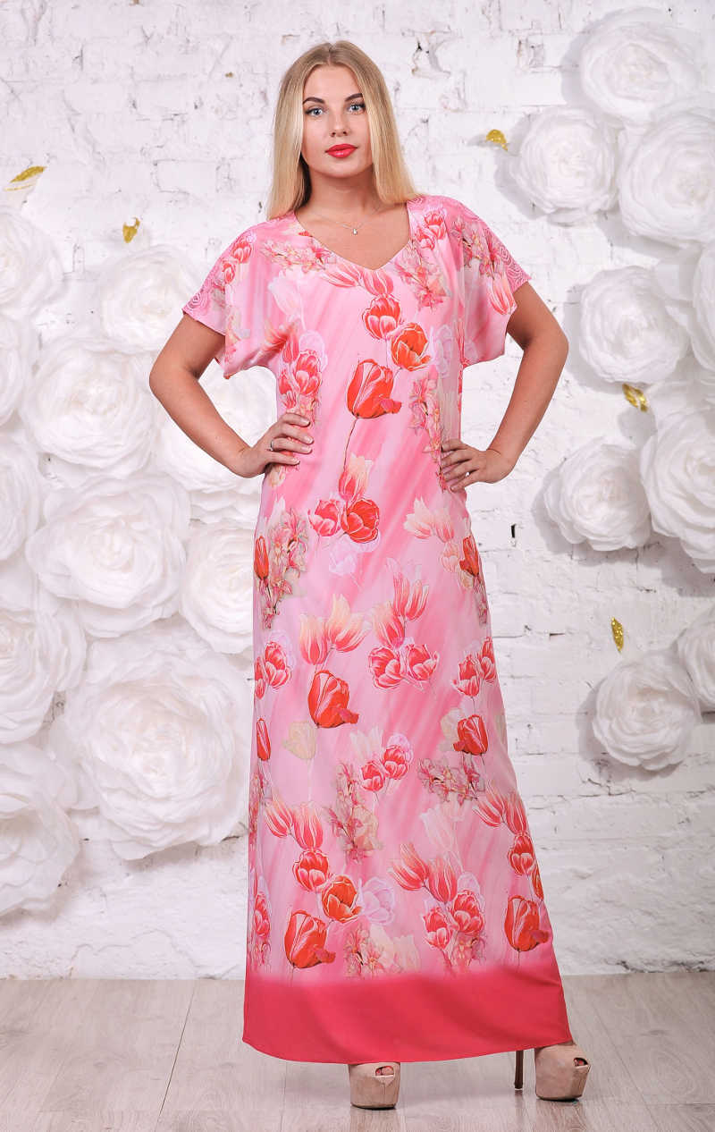 платье розовое в пол с тюльпанами фото