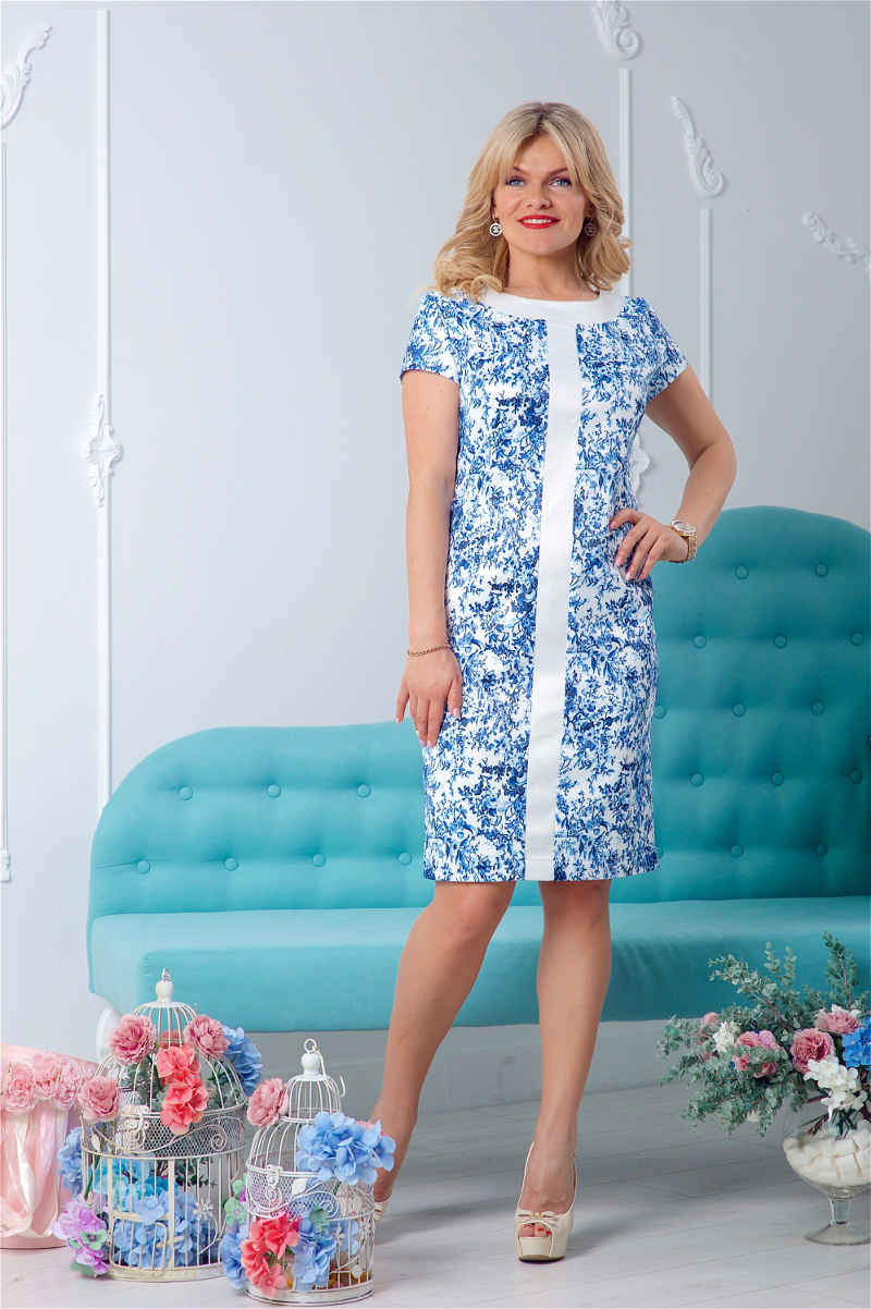 бело голубое платье с цветами большого размера фото