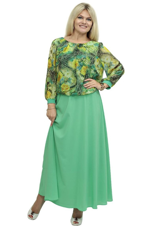 летнее комбинированное платье в пол зеленого цвета большого размера фото