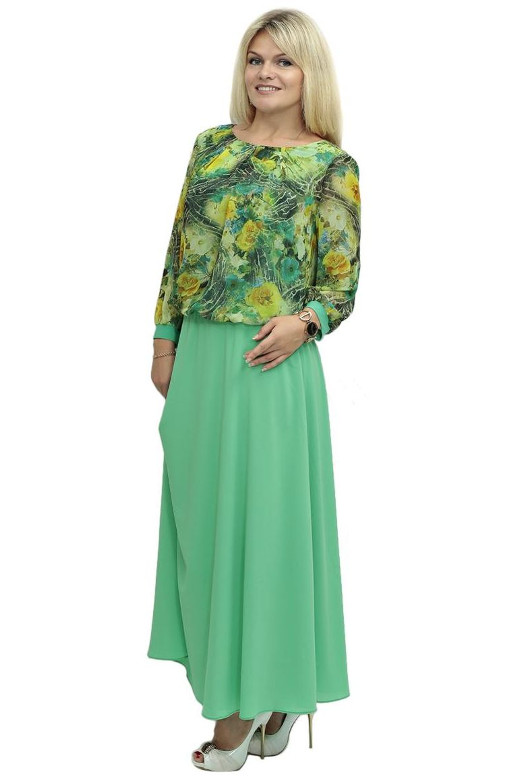 летнее комбинированное платье в пол зеленого цвета большого размера фото
