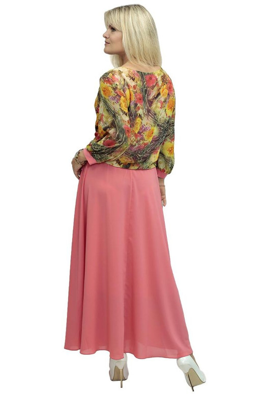 летнее комбинированное платье в пол розового цвета большого размера фото