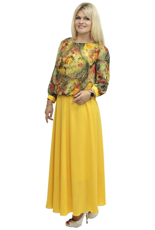 летнее комбинированное платье в пол желтого цвета большого размера фото