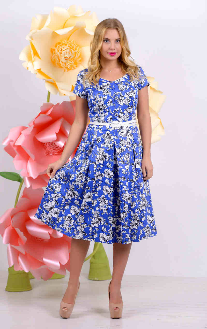 летнее платье синее с расклешенной юбкой большого размера фото
