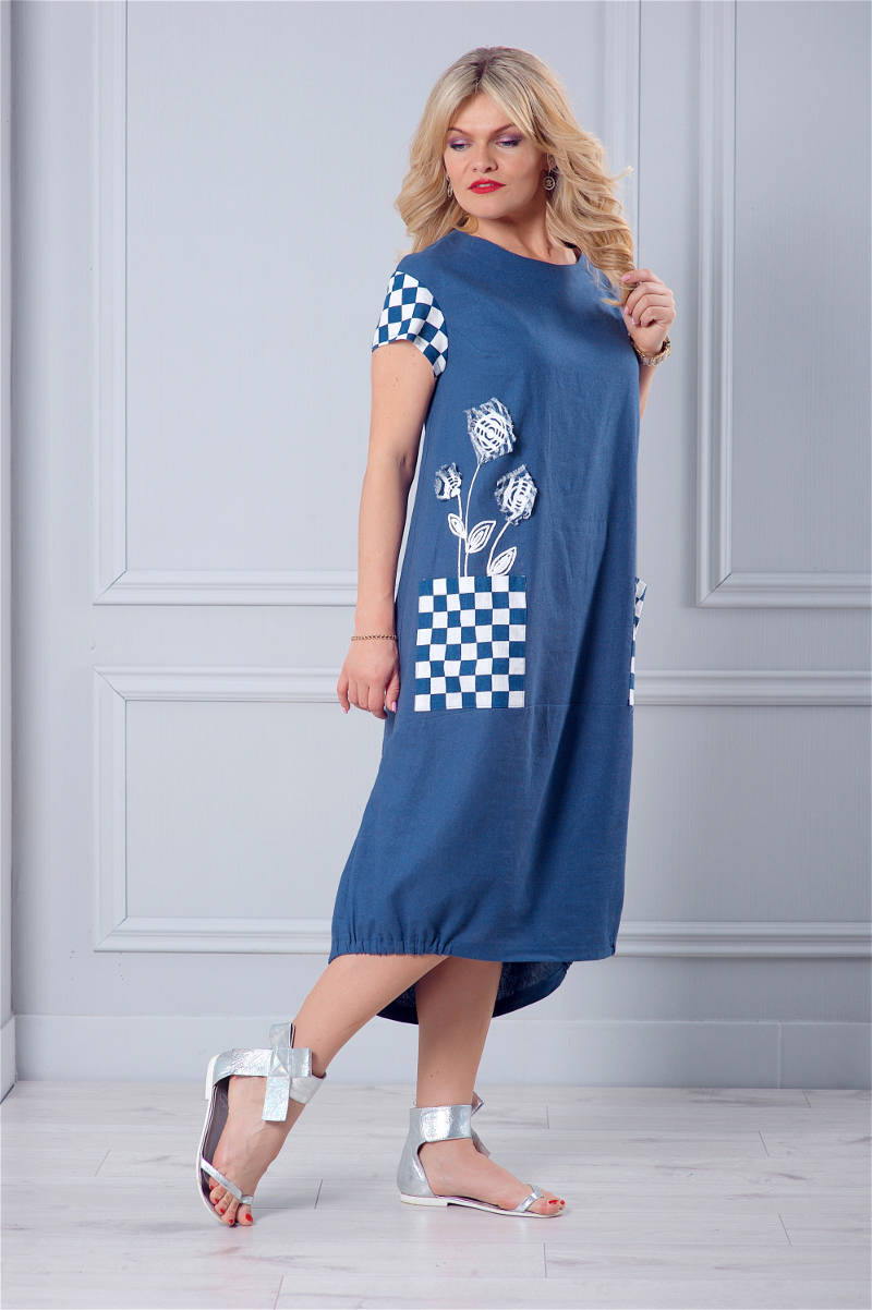 синее платье большого размера с вышивкой в стиле бохо фото